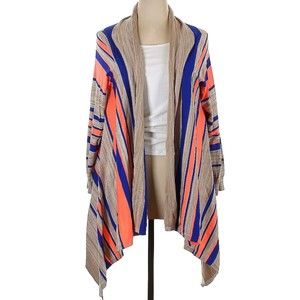 Gibson Latimer open front cardigan shawl sweater size med orange blue and tan